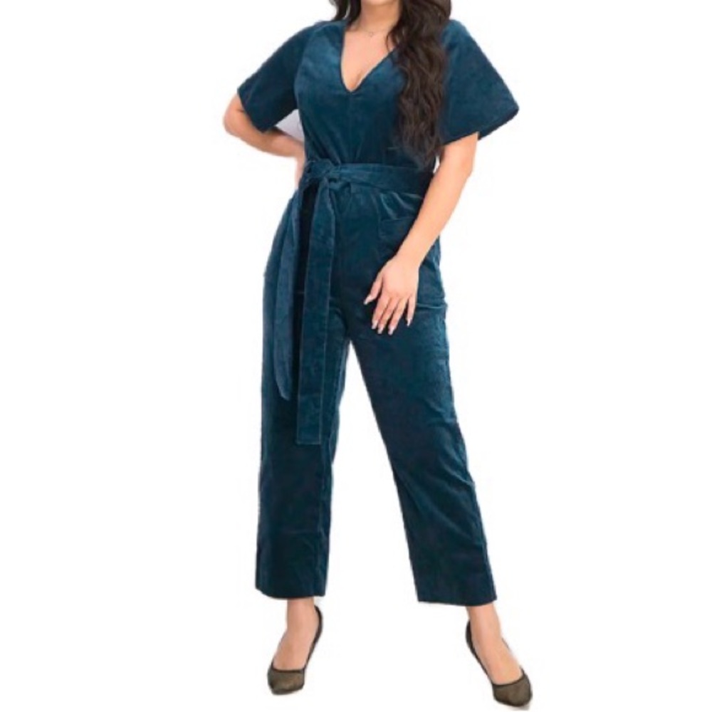 Rachel Roy Dark Peacock Corduroy Velvet Jumpsuit